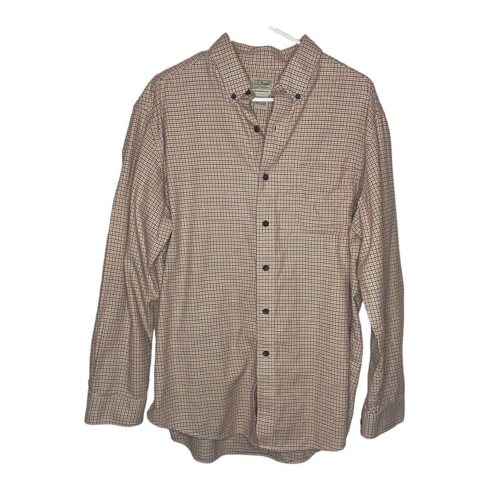Vintage LL Bean Flannel Shirt Mens Large Red Plaid Houndstooth Button Down